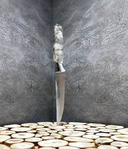 Нож кухонный зубчатый-хлебный  5" Tuomei STEAK KNIFE ручка белый мрамор