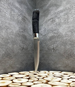Нож кухонный зубчатый-хлебный  5" Tuomei STEAK KNIFE ручка тёмный мрамор