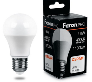 Лампа светодиодная, (13W) 230V E27 4000K A60, LB-1013
