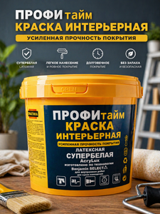 Краска интерьерная супербелая 3кг ПРОФИ тайм уп/6 шт