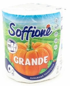 Полотенце бумажное Soffione 2сл, 1рул/уп 100% целлюлоза 12уп/пак