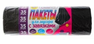 Мусорные пакеты УТОС  с завязками черн КОМФОРТ 35л 30шт/уп