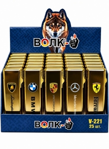 Зажигалка с пьезоподжигом заправляемая ВОЛК 25шт/уп